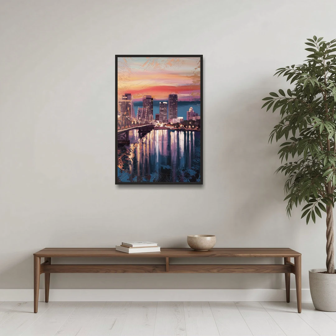 Jacksonville Urban Charm - Black Framed Canvas Wall Art - Coffee Table - 24x36