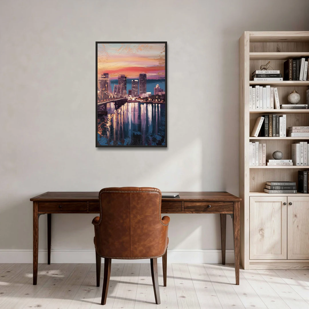 Jacksonville Urban Charm - Black Framed Canvas Wall Art - Office - 24x36