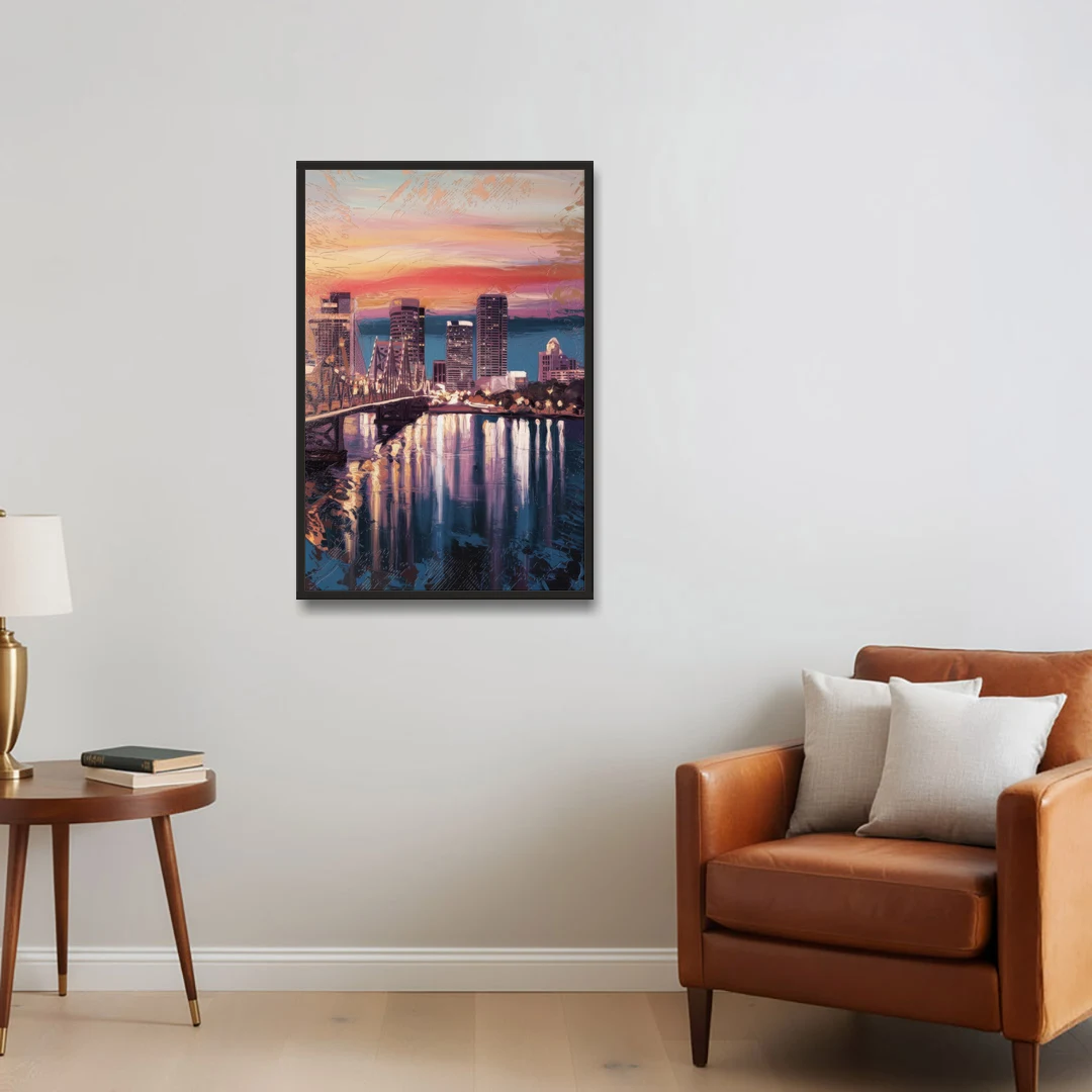 Jacksonville Urban Charm - Black Framed Canvas Wall Art - Sofa - 24x36
