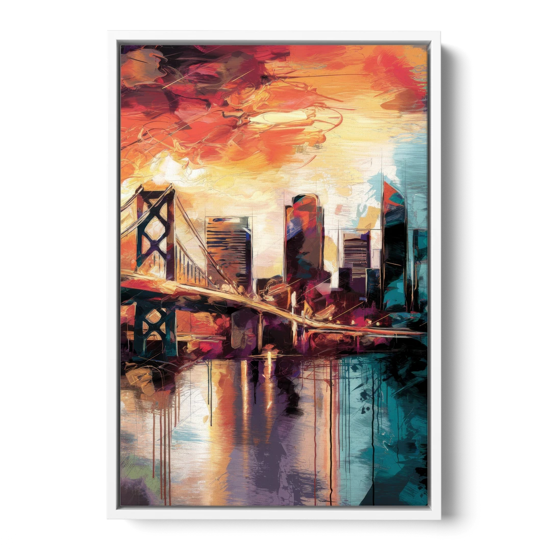 Jacksonville Wall Street Vibes - White Framed Canvas Wall Art - Front