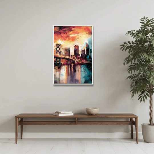 Jacksonville Wall Street Vibes - White Framed Canvas Wall Art - Coffee Table - 24x36