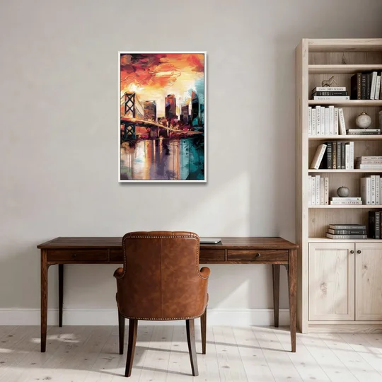 Jacksonville Wall Street Vibes - White Framed Canvas Wall Art - Office - 24x36