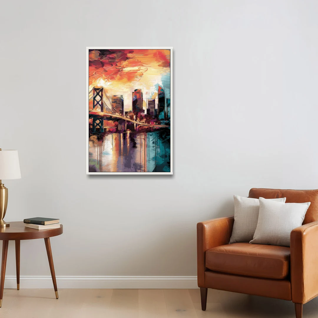 Jacksonville Wall Street Vibes - White Framed Canvas Wall Art - Sofa - 24x36