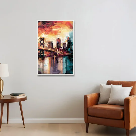 Jacksonville Wall Street Vibes - White Framed Canvas Wall Art - Sofa - 24x36
