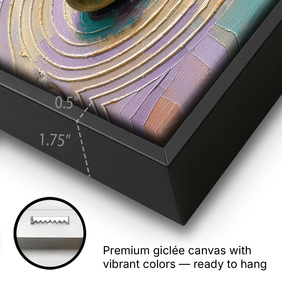 Japandi Sage Stone in Raked Ripples - Black Framed Canvas Wall Art - Gallery Wrap Corner