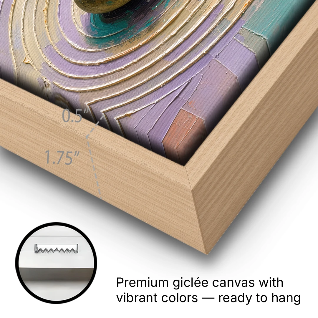 Japandi Sage Stone in Raked Ripples - Oak Framed Canvas Wall Art - Gallery Wrap Corner