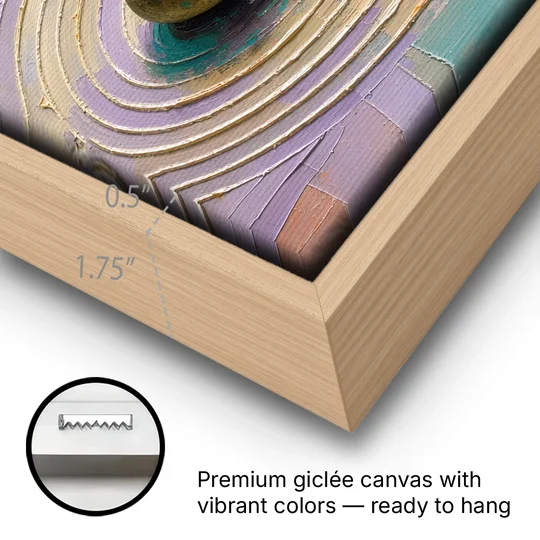 Japandi Sage Stone in Raked Ripples - Oak Framed Canvas Wall Art - Gallery Wrap Corner