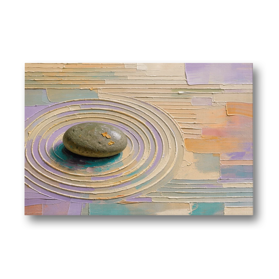 Japandi Sage Stone in Raked Ripples - Canvas Wall Art - Front