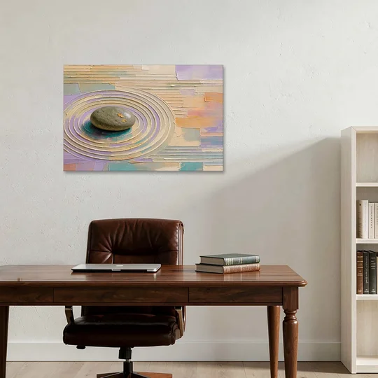 Japandi Sage Stone in Raked Ripples - Canvas Wall Art - Office - 36x24