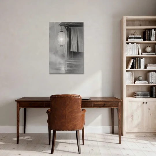 Japanese Lantern Painting by a Misty Doorway - Canvas Wall Art - Office - 24x36