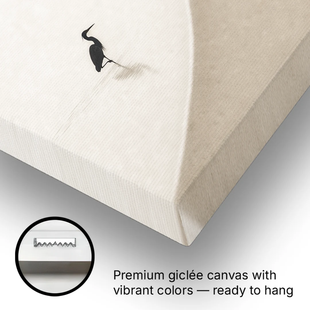 Japanese Minimalist Art of a Heron in the Shallows - Canvas Wall Art - Gallery Wrap Corner