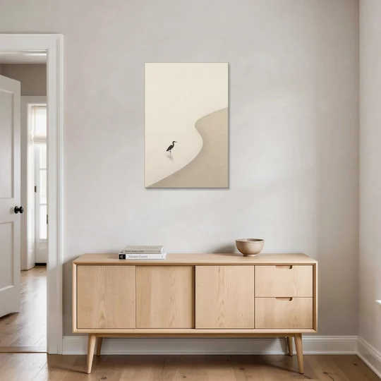 Japanese Minimalist Art of a Heron in the Shallows - Canvas Wall Art - Coffee Table - 24x36