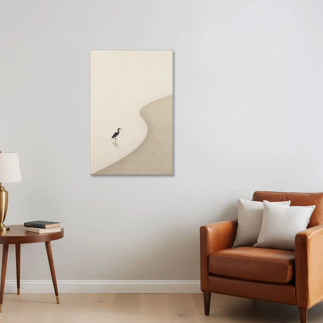 Japanese Minimalist Art of a Heron in the Shallows - Canvas Wall Art - Sofa - 24x36