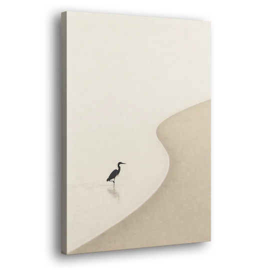 Japanese Minimalist Art of a Heron in the Shallows - Canvas Wall Art - Side