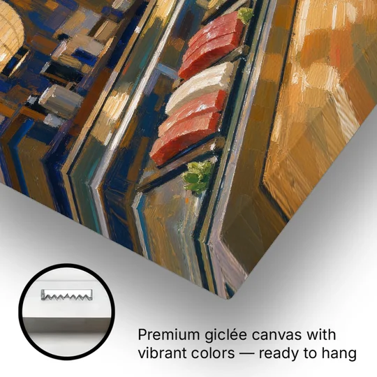 Japanese Wall Art Sushi Counter Under Paper Lanterns - Canvas Wall Art - Gallery Wrap Corner