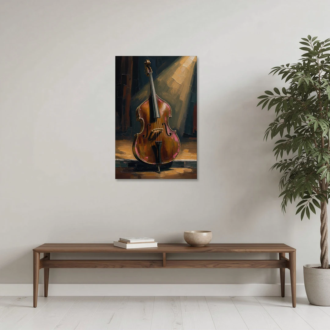 Jazz Club Wall Art with a Lone Double Bass - Canvas Wall Art - Coffee Table - 24x36