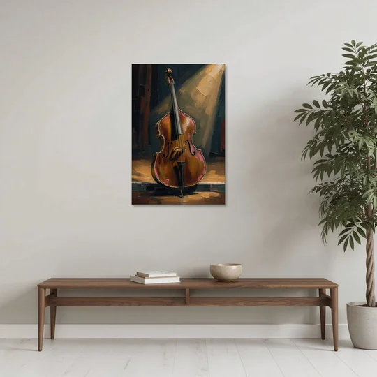 Jazz Club Wall Art with a Lone Double Bass - Canvas Wall Art - Coffee Table - 24x36