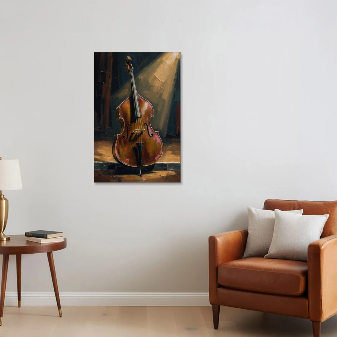 Jazz Club Wall Art with a Lone Double Bass - Canvas Wall Art - Sofa - 24x36