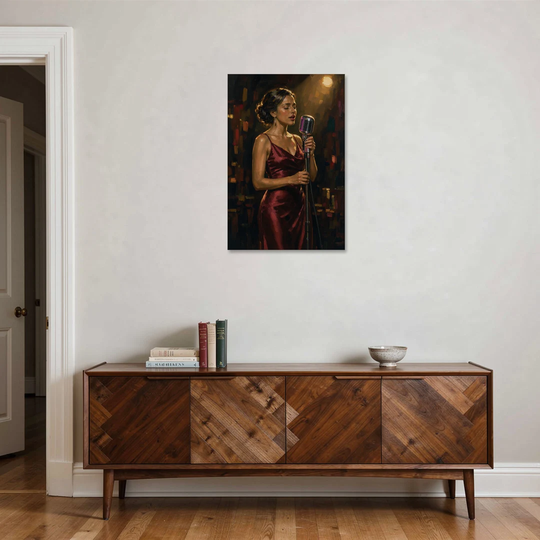 Jazz Wall Art of a Singer in Oxblood Satin - Canvas Wall Art - Coffee Table - 24x36