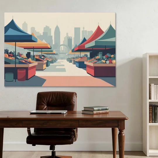 Jean Talon Market - Canvas Wall Art - Office - 60x40