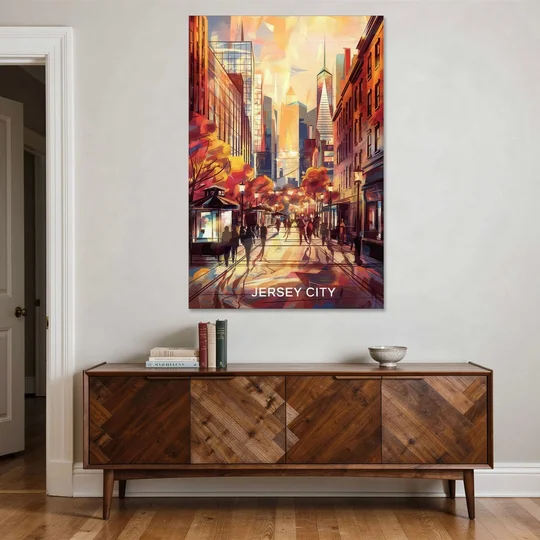 Jersey City Downtown Streetscape - Canvas Wall Art - Coffee Table - 40x60