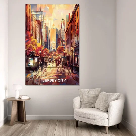 Jersey City Downtown Streetscape - Canvas Wall Art - Sofa - 40x60