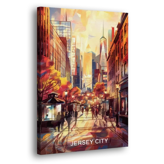 Jersey City Downtown Streetscape - Canvas Wall Art - Side