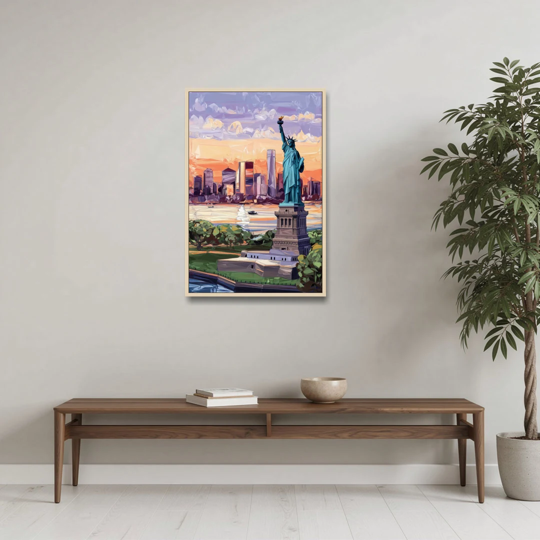 Jersey City Liberty State Park - Oak Framed Canvas Wall Art - Coffee Table - 24x36