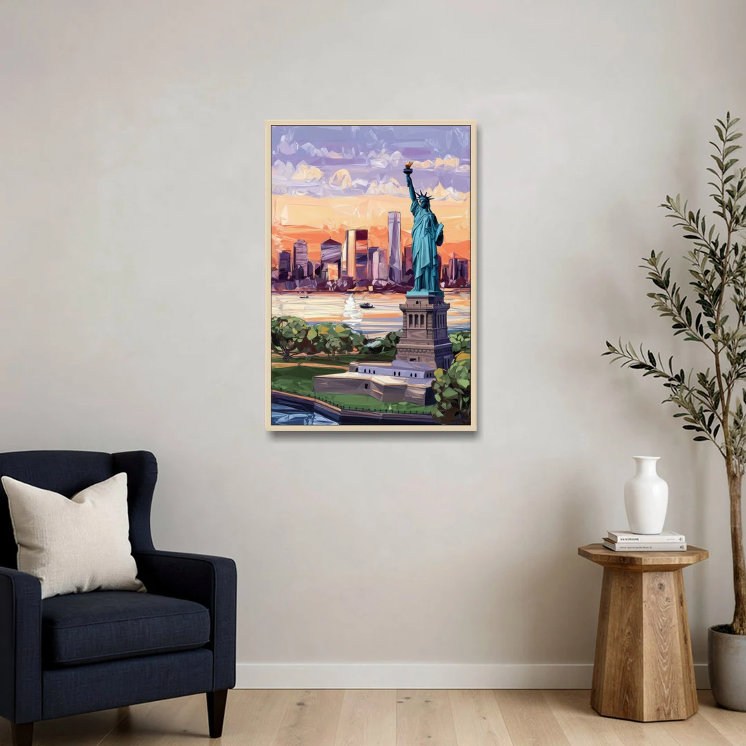 Jersey City Liberty State Park - Oak Framed Canvas Wall Art - Sofa - 24x36