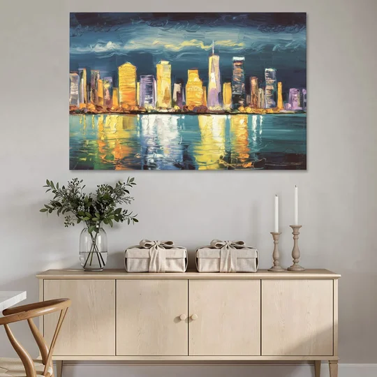 Jersey City Night Lights - Canvas Wall Art - Coffee Table - 60x40