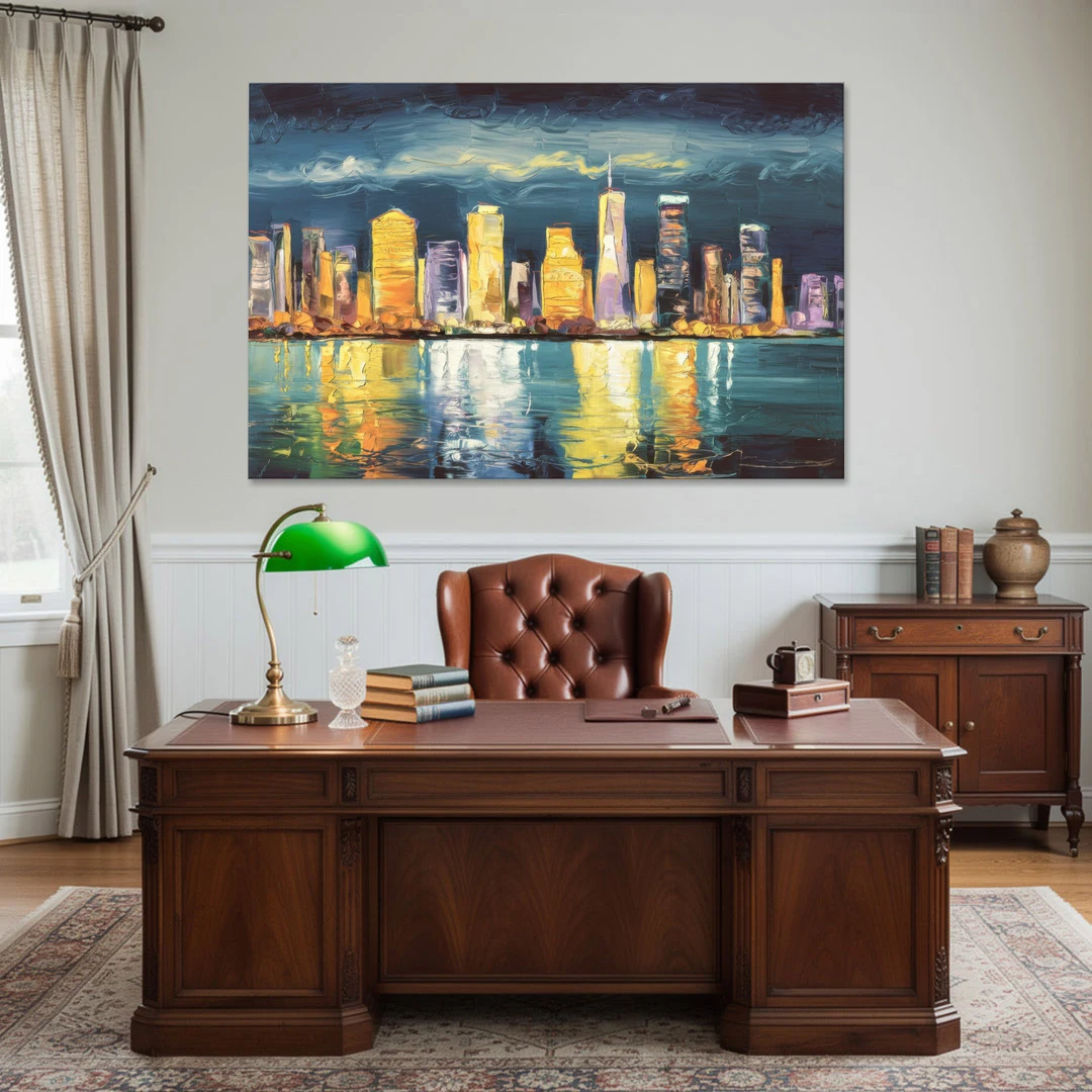 Jersey City Night Lights - Canvas Wall Art - Office - 60x40
