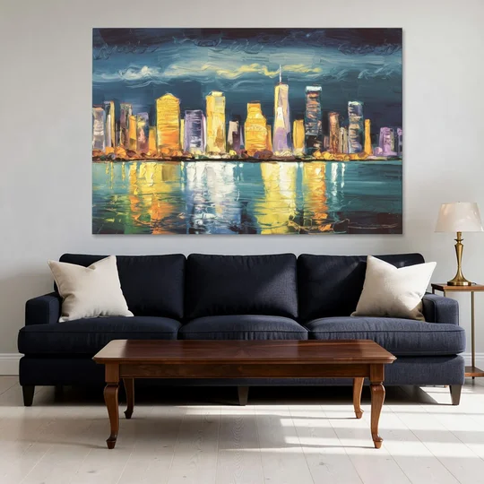 Jersey City Night Lights - Canvas Wall Art - Sofa - 60x40