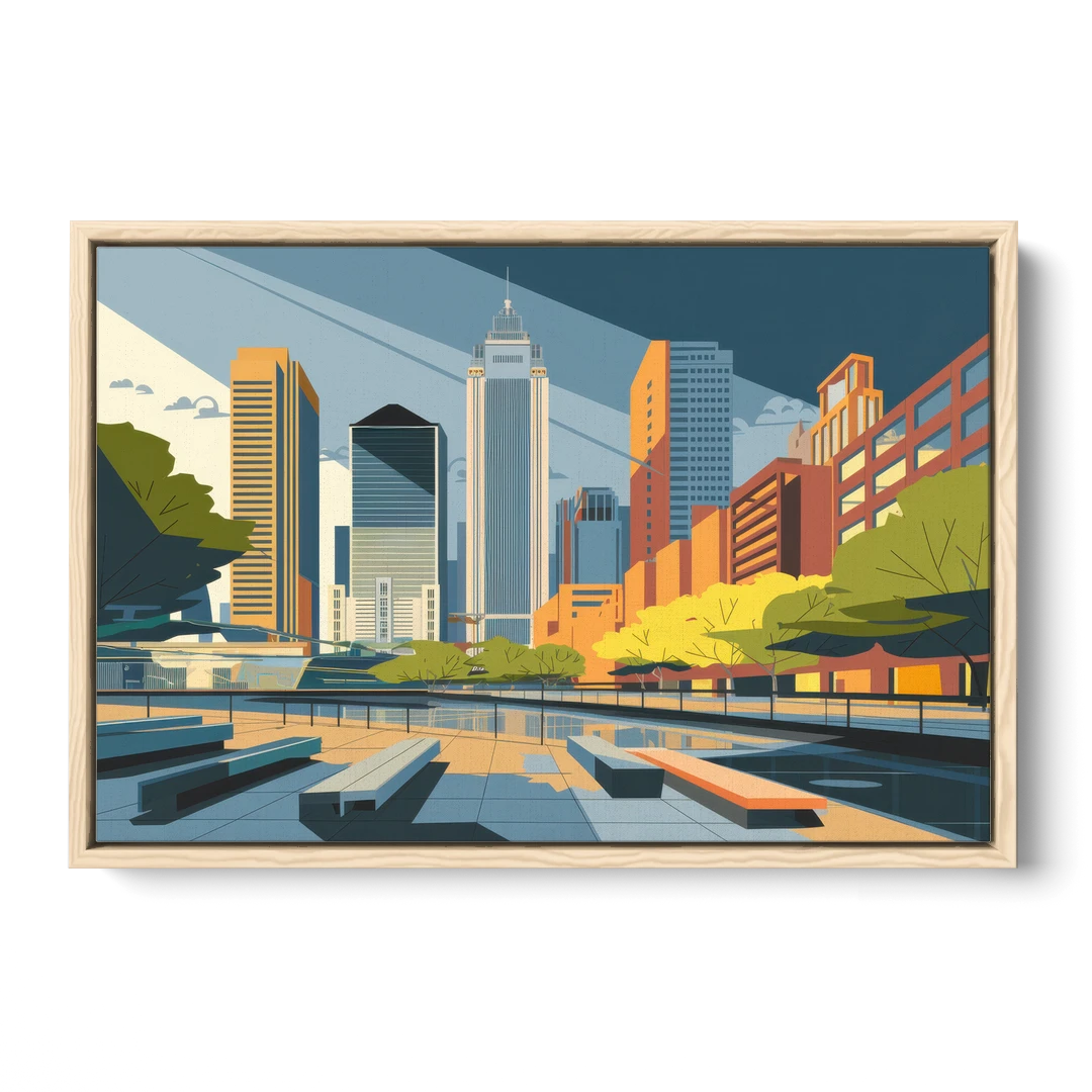 Jersey City Urban Architecture - Oak Framed Canvas Wall Art - Front