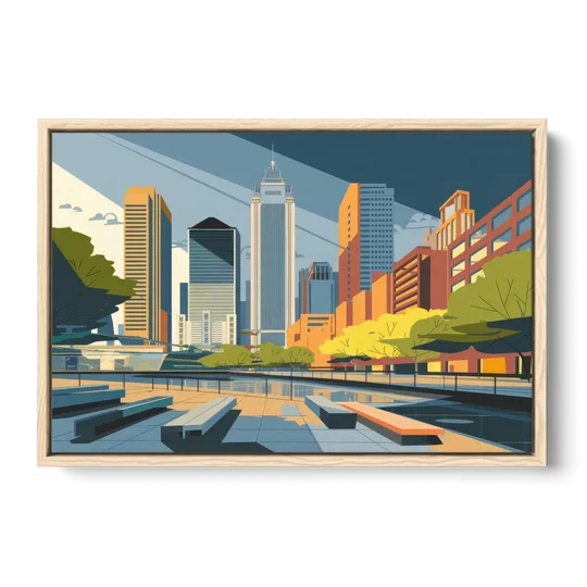 Jersey City Urban Architecture - Oak Framed Canvas Wall Art - Front