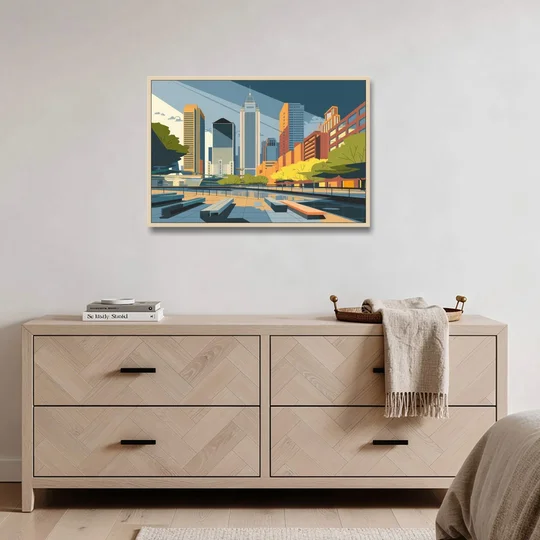 Jersey City Urban Architecture - Oak Framed Canvas Wall Art - Coffee Table - 36x24