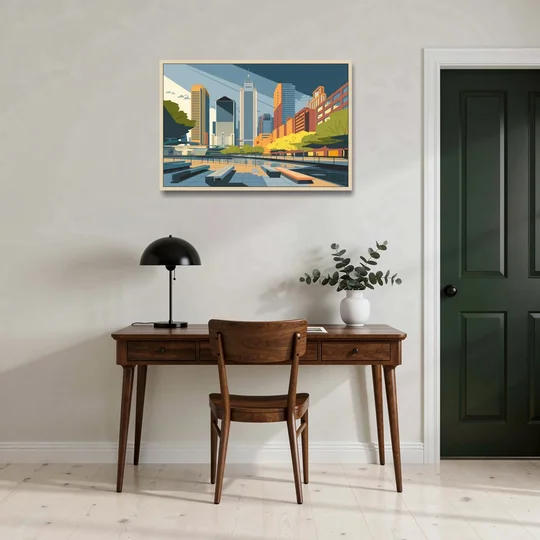 Jersey City Urban Architecture - Oak Framed Canvas Wall Art - Office - 36x24