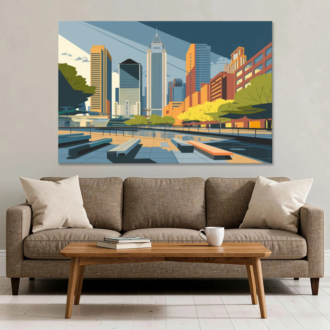 Jersey City Urban Architecture - Canvas Wall Art - Sofa - 60x40