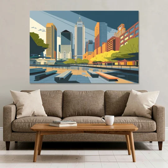 Jersey City Urban Architecture - Canvas Wall Art - Sofa - 60x40