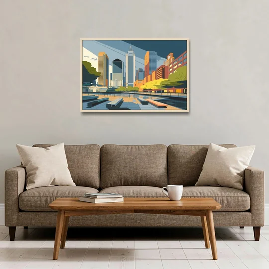 Jersey City Urban Architecture - Oak Framed Canvas Wall Art - Sofa - 36x24