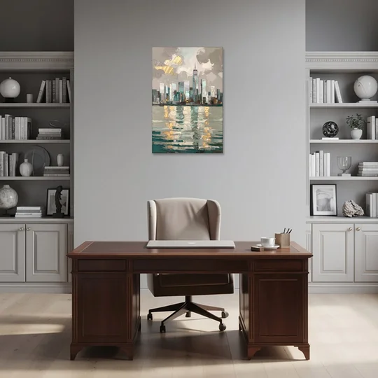 Jersey City Waterfront View - Canvas Wall Art - Office - 24x36