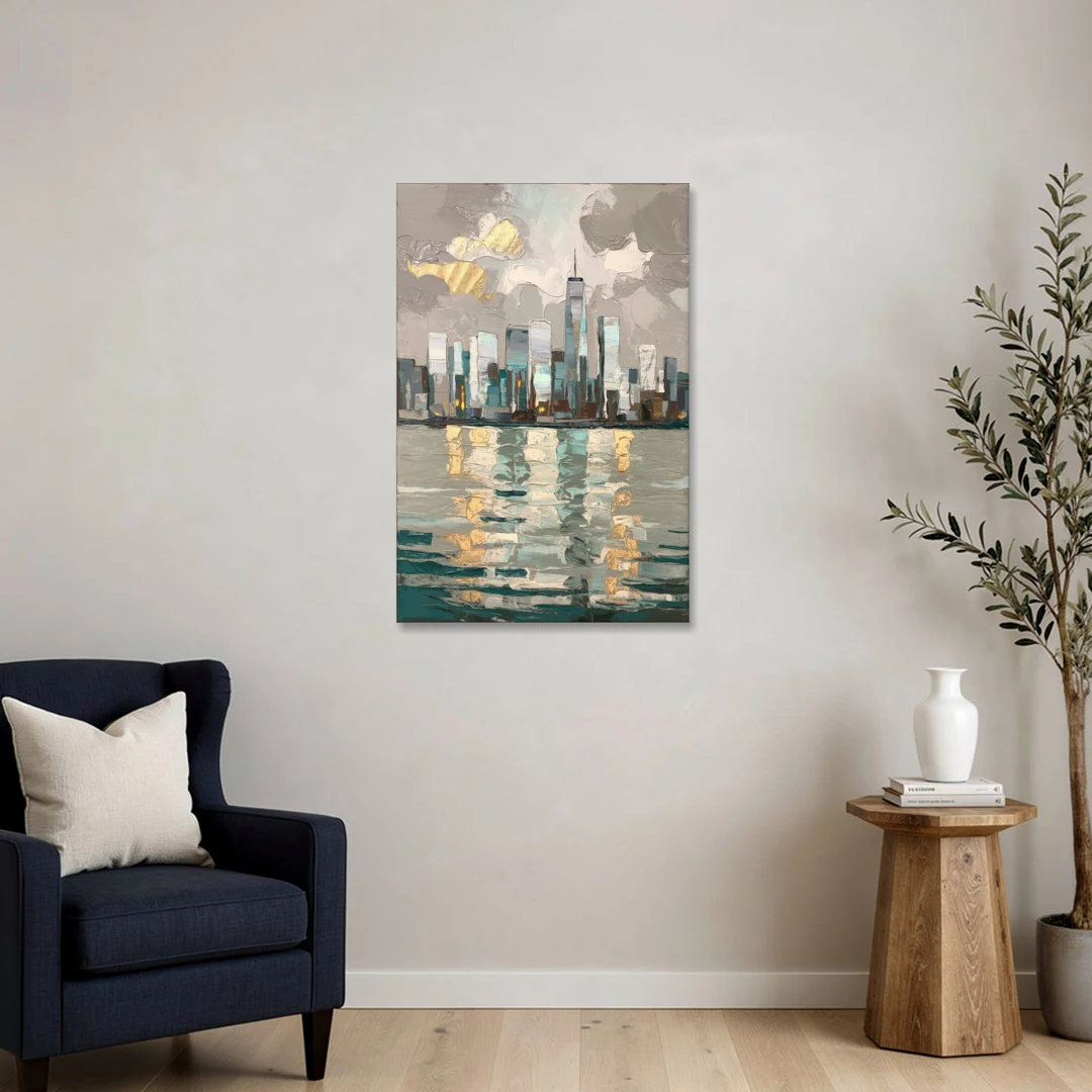 Jersey City Waterfront View - Canvas Wall Art - Sofa - 24x36