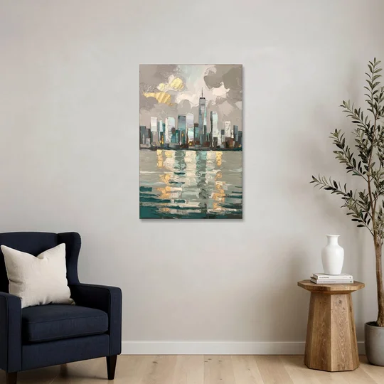 Jersey City Waterfront View - Canvas Wall Art - Sofa - 24x36