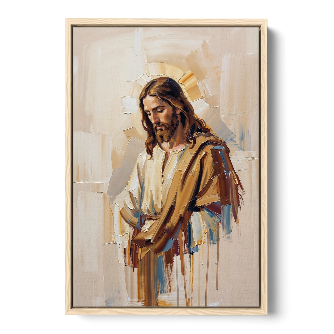 Jesus Portrait Modern Christian - Oak Framed Canvas Wall Art - Front