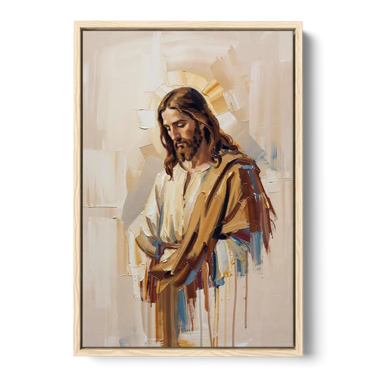 Jesus Portrait Modern Christian - Oak Framed Canvas Wall Art - Front