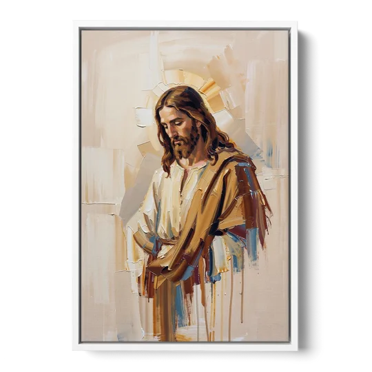 Jesus Portrait Modern Christian - White Framed Canvas Wall Art - Front