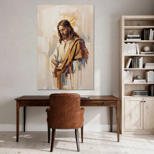 Jesus Portrait Modern Christian - Canvas Wall Art - Office - 40x60