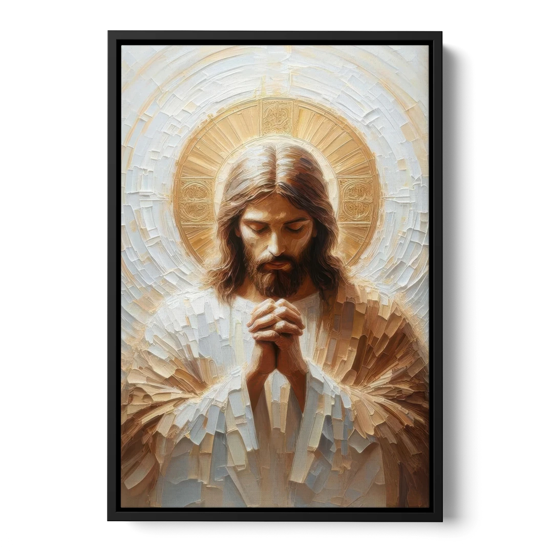 Jesus Praying - Black Framed Canvas Wall Art - Front