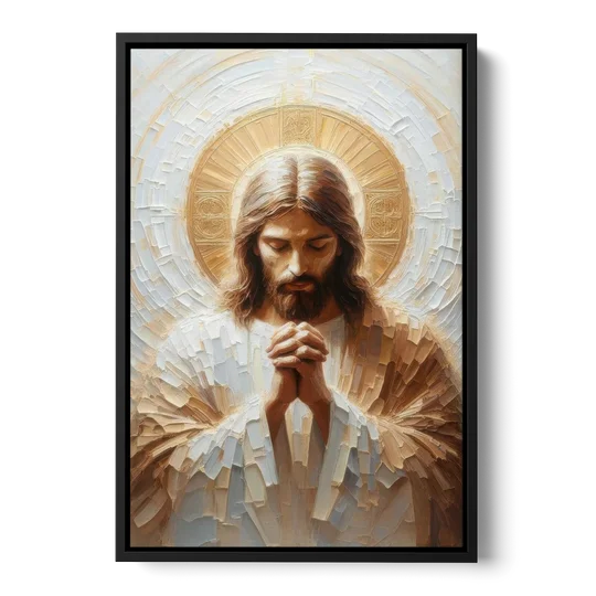 Jesus Praying - Black Framed Canvas Wall Art - Front