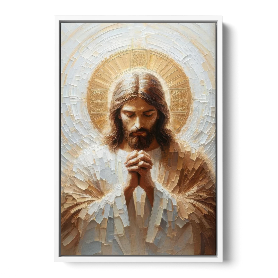 Jesus Praying - White Framed Canvas Wall Art - Front