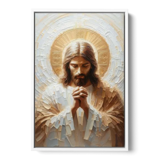Jesus Praying - White Framed Canvas Wall Art - Front
